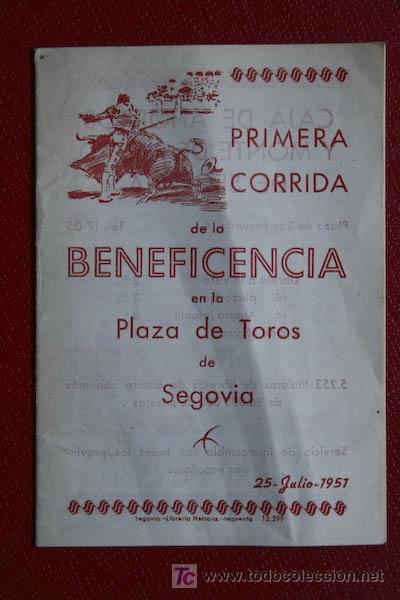 Carteles toros: Programa de toros de mano de Segovia. Beneficencia. - Foto 1