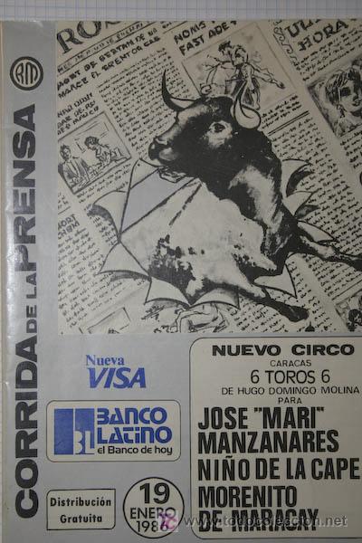 Cartazes Touros: Programa de tema taurino. Nuevo Circo de Caracas.