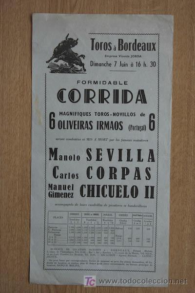 Carteles toros: Cartel de toros de Bordeaux. - Foto 1