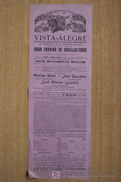 Carteles Toros: Cartel de toros de Vista Alegre. Madrid. 24 de febrero de 1924. Avelino David, J. Escudero y Josele.