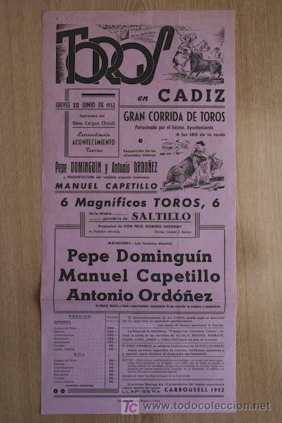 Carteles toros: Cartel de toros de C&aacute;diz. - Foto 1