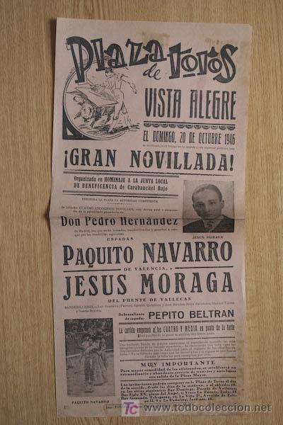 Affissi Tauromachia: Cartel de toros de Vista-Alegre. Madrid. 20 de octubre de 1946. Paquito Navarro y Jes&uacute;s Moraga.