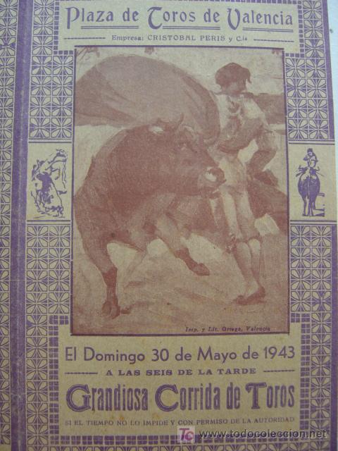 Carteles toros: PROGRAMA DE TOROS - VALENCIA - MAYO DE 1943 - ILUSTR.; RUANO LLOPIS - Foto 2