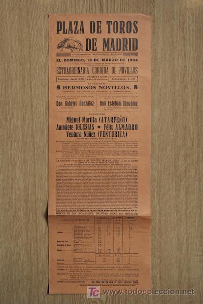 Carteles toros: Cartel de toros de Madrid. 1934. - Foto 1
