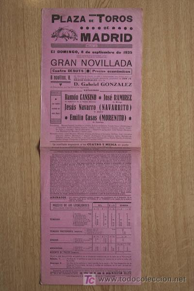 Affiches Tauromachie: Cartel de toros de Madrid. 1935.