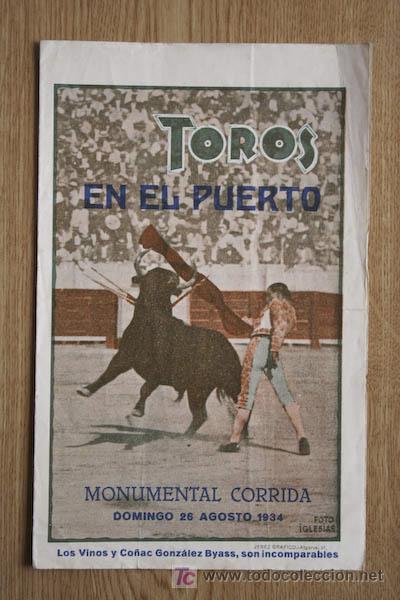 Carteles toros: Programa de toros de mano de El Puerto. 1934. - Foto 1