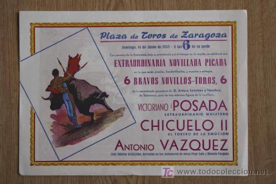 Carteles toros: Programa de toros de mano de Zaragoza. 1953. - Foto 1