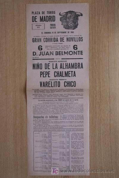 Affissi Tauromachia: Cartel de toros de Madrid. 1940.