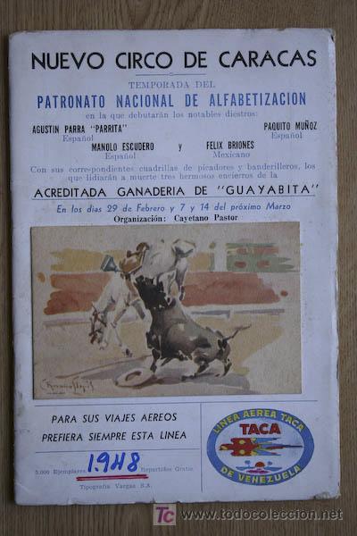 Carteles toros: Programa de toros de mano de Caracas. Venezuela. - Foto 1