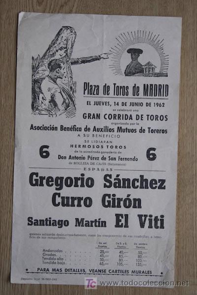 Carteles toros: Programa de Toros de mano de Madrid. 1962. - Foto 1