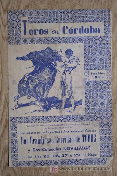 Carteles toros: Programa de toros de mano de C&oacute;rdoba. 1955. - Foto 1