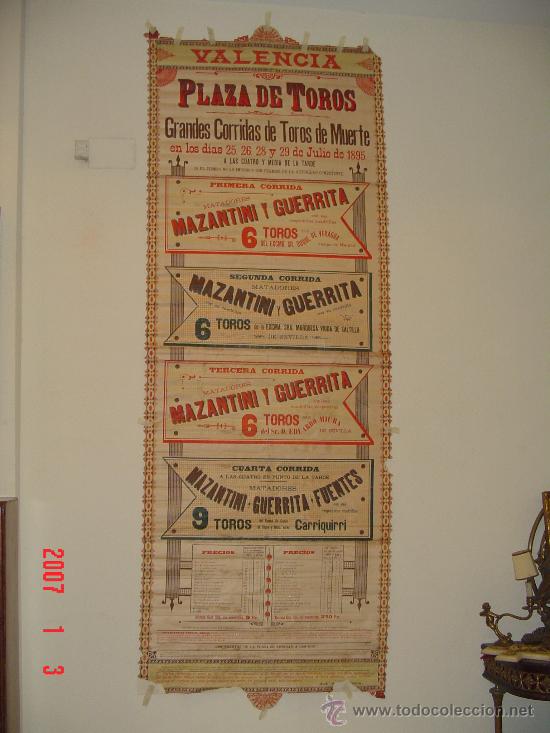 Carteles toros: CARTEL DE TOROS .VALENCIA 1895 - Foto 1