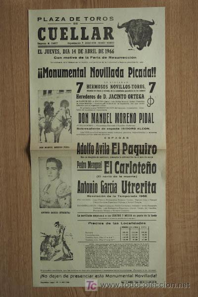 Carteles toros: Cartel de toros de Cu&eacute;llar. 1966. - Foto 1