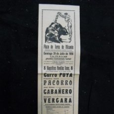 Carteles Toros: CARTEL DE TOROS DE ALICANTE 1956. Lote 25522766