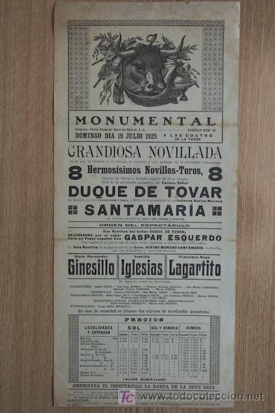 Carteles toros: Vartel de toros de Madrid. 1925. - Foto 1