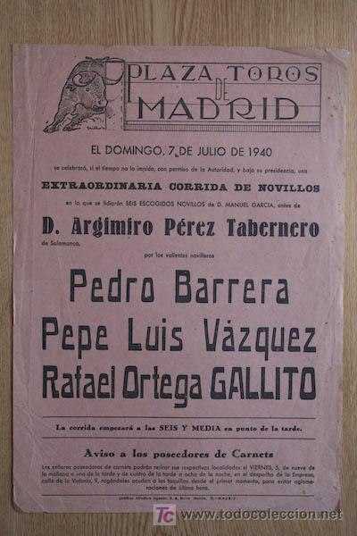 Carteles Toros: Cartel de toros de Madrid. 1940.