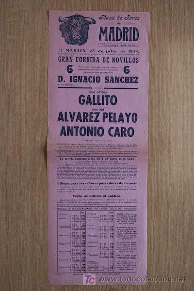 Carteles Toros: Cartel de toros de Madrid. 1944.