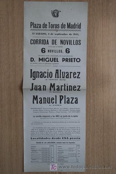 Carteles Toros: Cartel de toros de Madrid. 1943.
