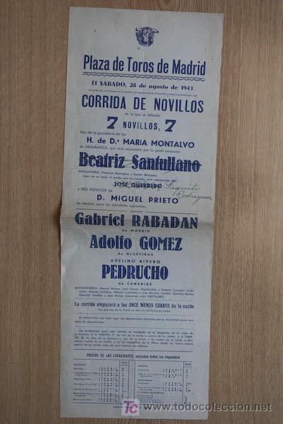 Carteles Toros: Cartel de toros de Madrid. 1943.