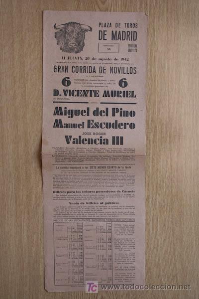 Carteles Toros: Cartel de toros de Madrid. 1942.
