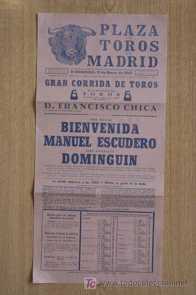 Carteles toros: Cartel de toros de Madrid. 1947. - Foto 1