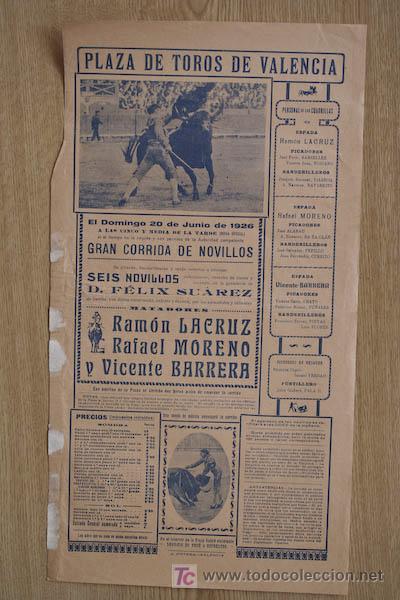 Affissi Tauromachia: Cartel de toros de Valencia. 1926.