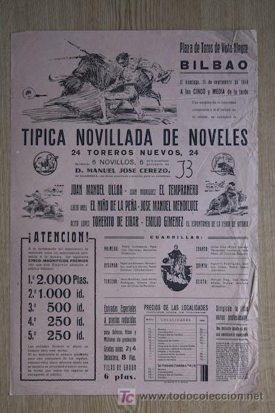 Plakate Stiere: Cartel de toros de Vista-Alegre. Bilbao. 1949