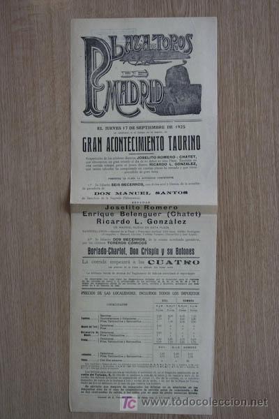 Carteles Toros: Cartel de toros de Madrid. 1925.