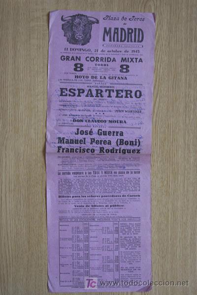 Carteles Toros: Cartel de toros de Madrid. 1945.