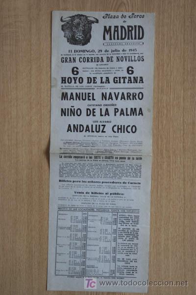Carteles Toros: Cartel de toros de Madrid. 1945.
