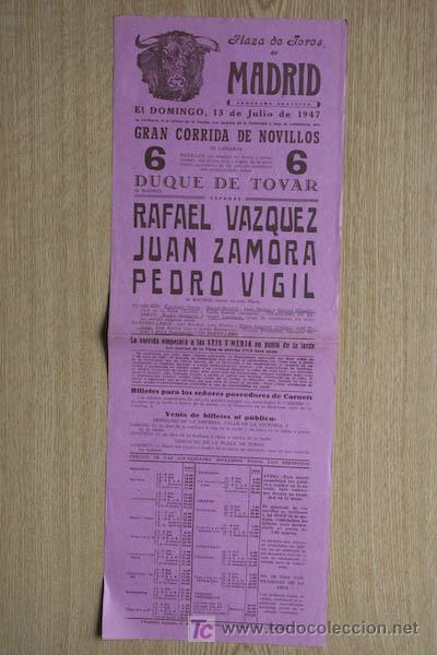 Carteles Toros: Cartel de toros de Madrid. 1947.