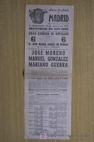 Carteles Toros: Cartel de toros de Madrid. 1947.