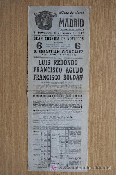 Carteles Toros: Cartel de toros de Madrid. 1947.