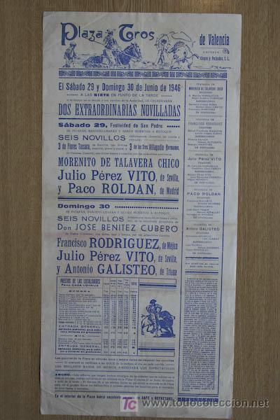 Carteles Toros: Cartel de toros de Valencia. 1946.