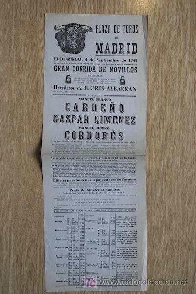 Carteles Toros: Cartel de toros de Madrid. 1949.