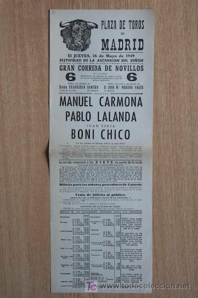 Carteles Toros: Cartel de toros de Madrid. 1949.