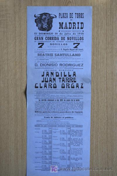 Carteles Toros: Cartel de toros de Madrid. 1948.