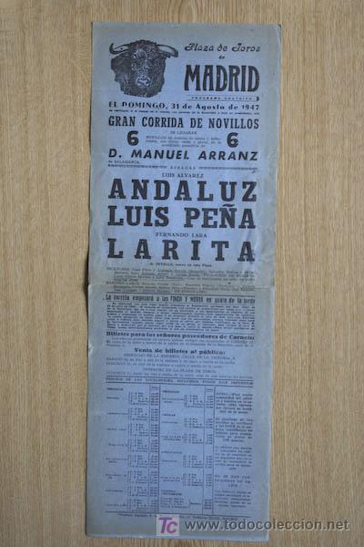 Affissi Tauromachia: Cartel de toros de Madrid. 1947.