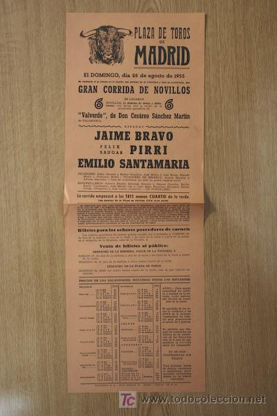 Plakate Stiere: CARTEL DE TOROS DE MADRID. 1955.