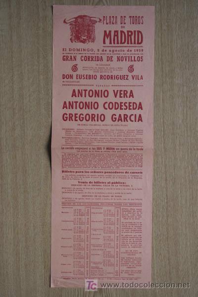 Plakate Stiere: Cartel de toros de Madrid. 1959.
