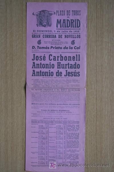 Plakate Stiere: Cartel de toros de Madrid. 1959.