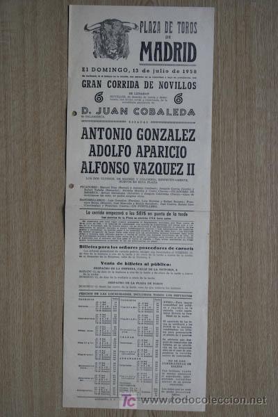 Plakate Stiere: Cartel de toros de Madrid. 1958.