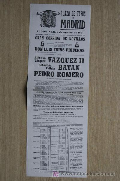 Plakate Stiere: Cartel de toros de Madrid. 1961.