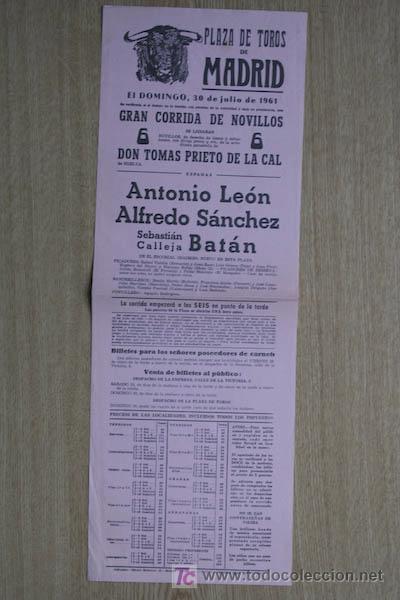 Plakate Stiere: Cartel de toros de Madrid. 1961.