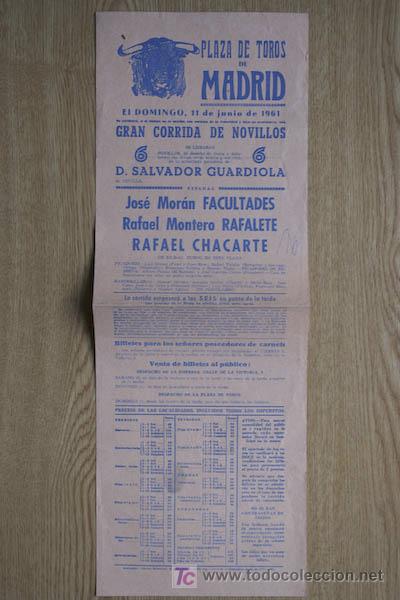 Carteles toros: Cartel de toros de Madrid. 1961. - Foto 1