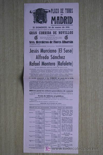 Plakate Stiere: Cartel de toros de Madrid. 1961.