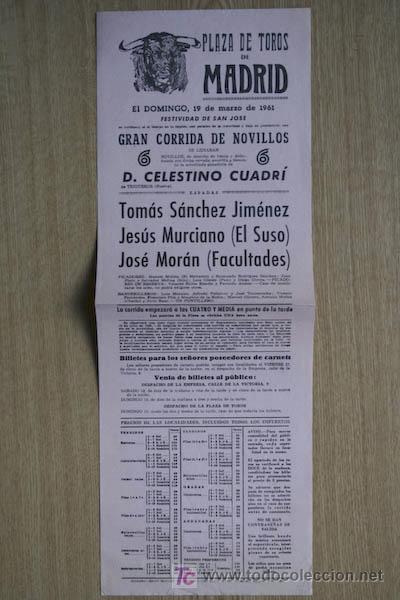 Plakate Stiere: Cartel de toros de Madrid. 1961.