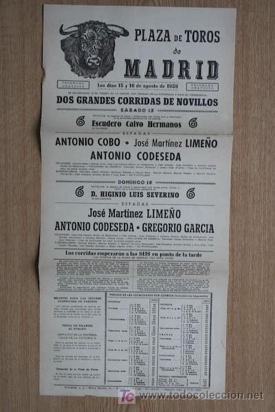Carteles toros: Cartel de toros de Madrid. 1959. - Foto 1