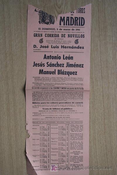 Plakate Stiere: Cartel de toros de Madrid. 1961.