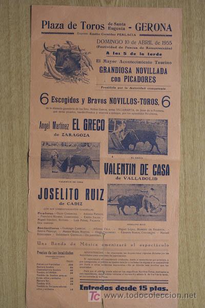 Carteles toros: Cartel de toros de Gerona. 1955. - Foto 1